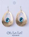Curve Drop Gem Golden Earrings