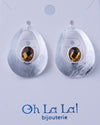 Curve Drop Gem Silver Earrings