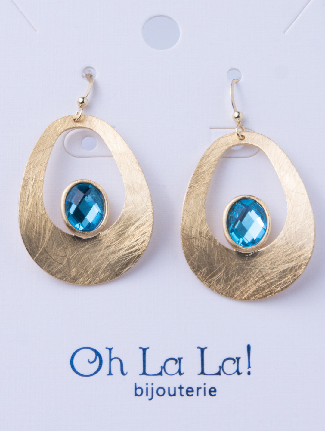 Curve Drop Gem Golden Earrings