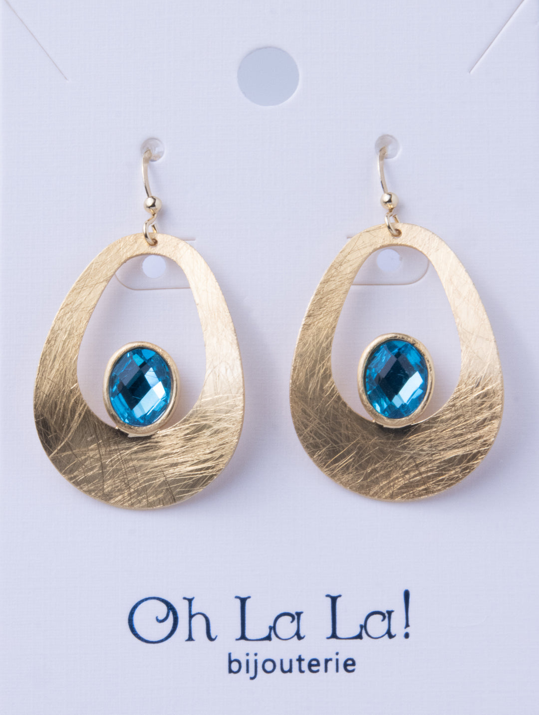 Curve Drop Gem Golden Earrings