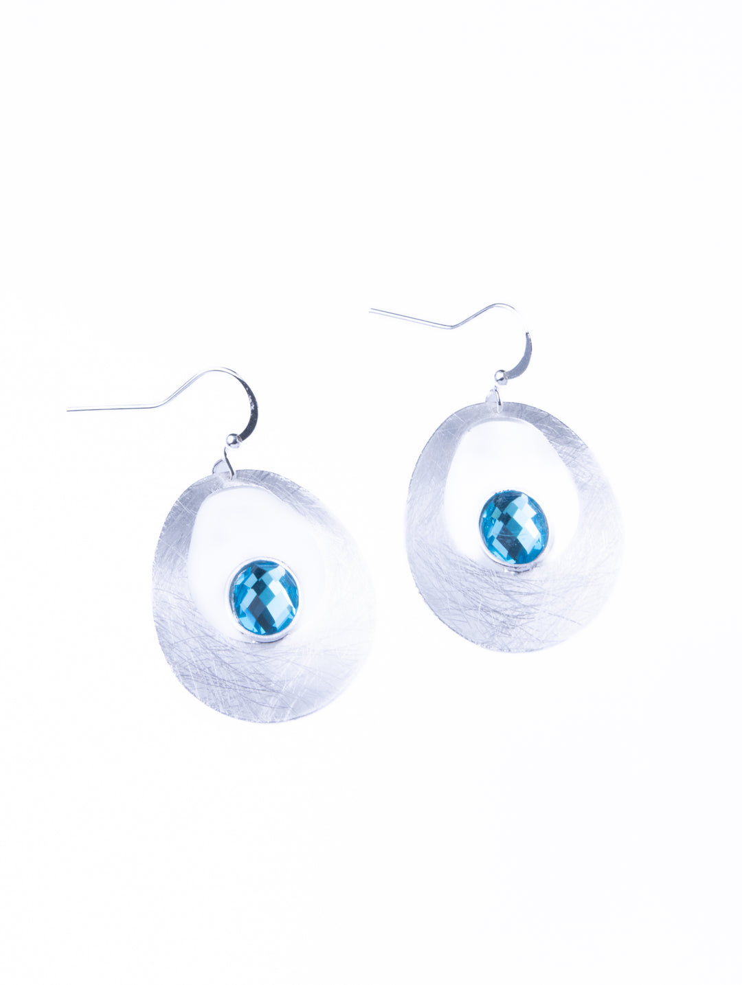 Curve Drop Gem Silver Earrings