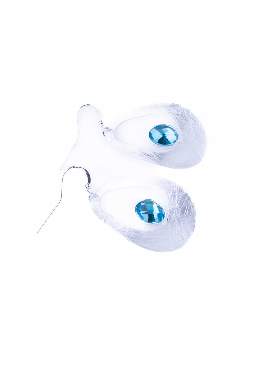 Curve Drop Gem Silver Earrings