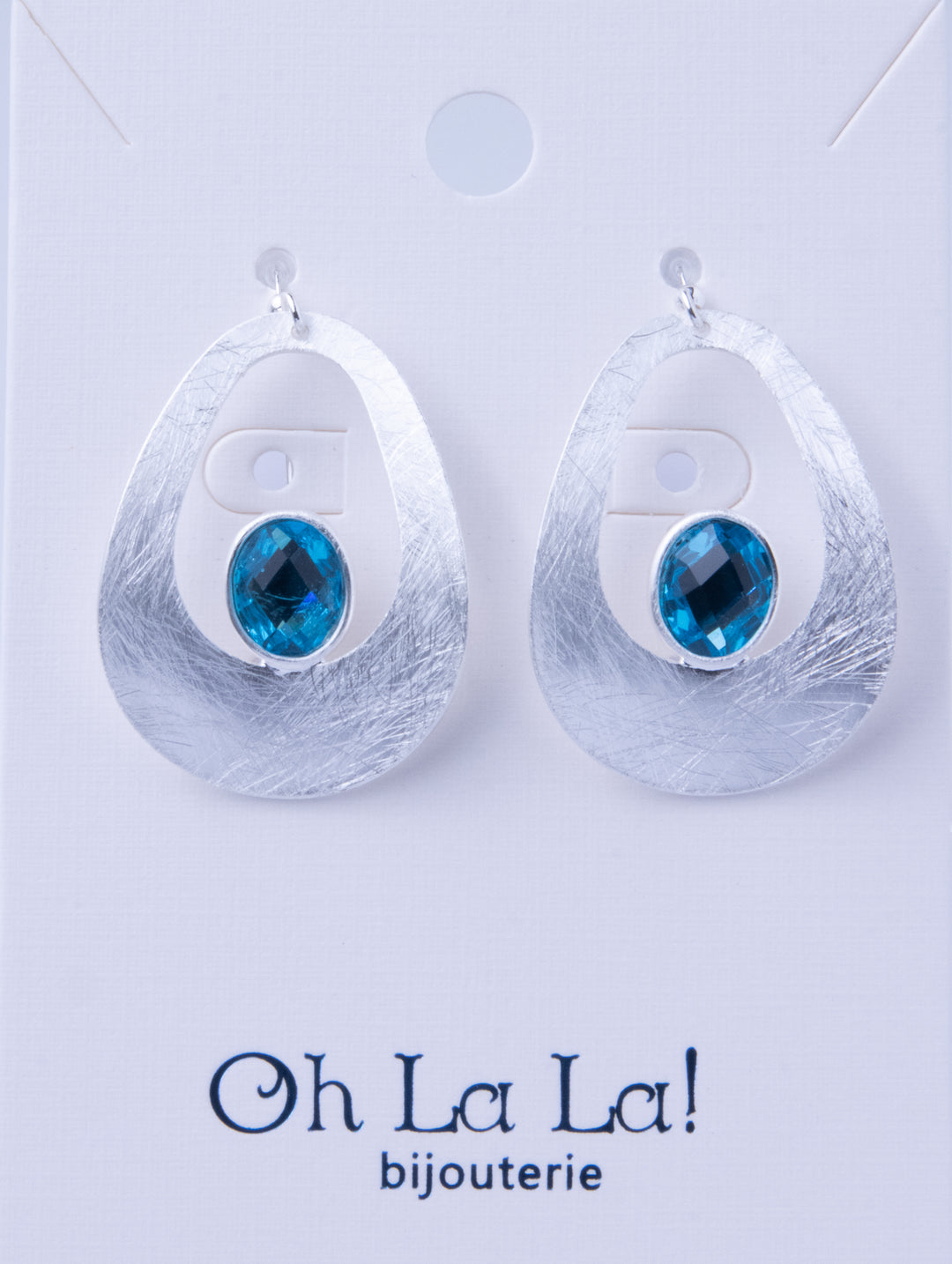 Curve Drop Gem Silver Earrings