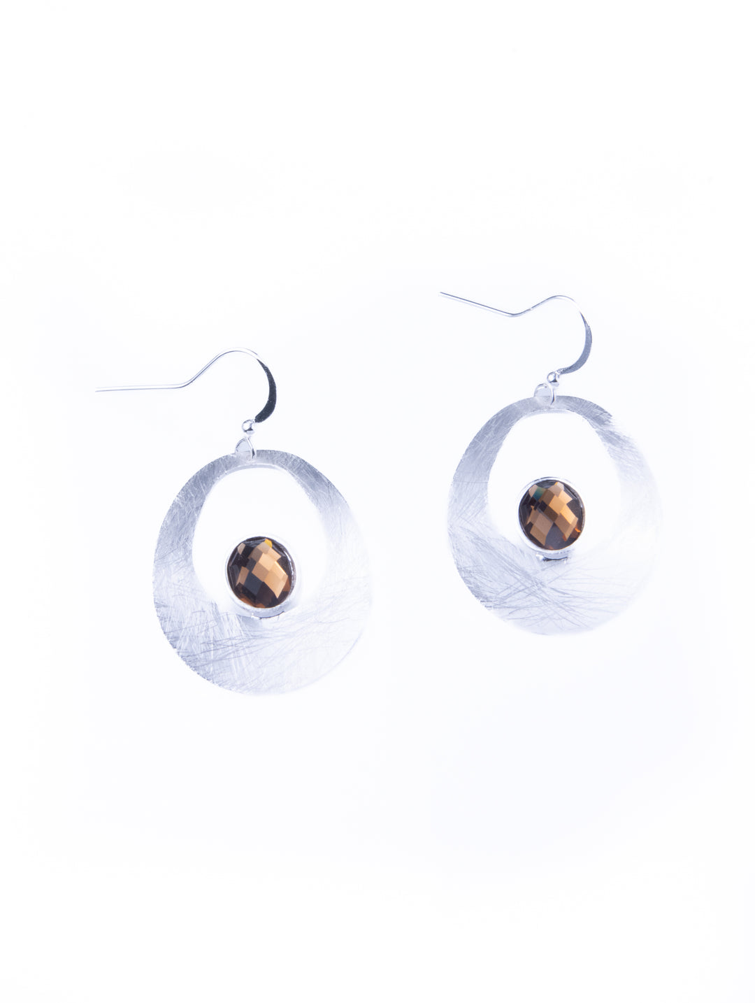 Curve Drop Gem Silver Earrings