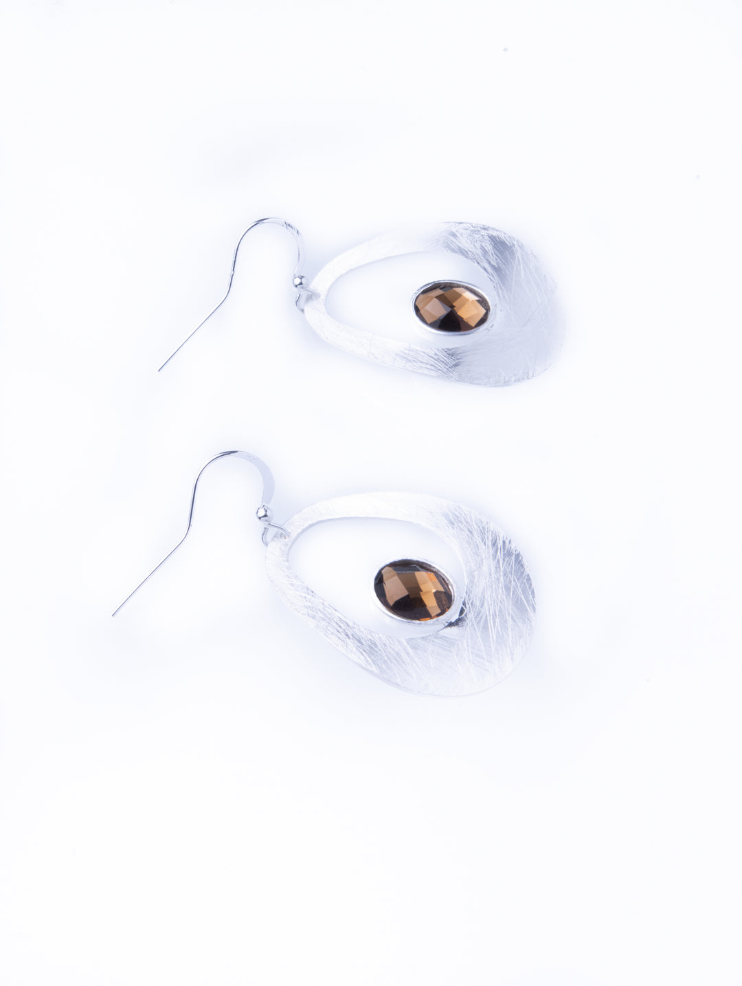 Curve Drop Gem Silver Earrings