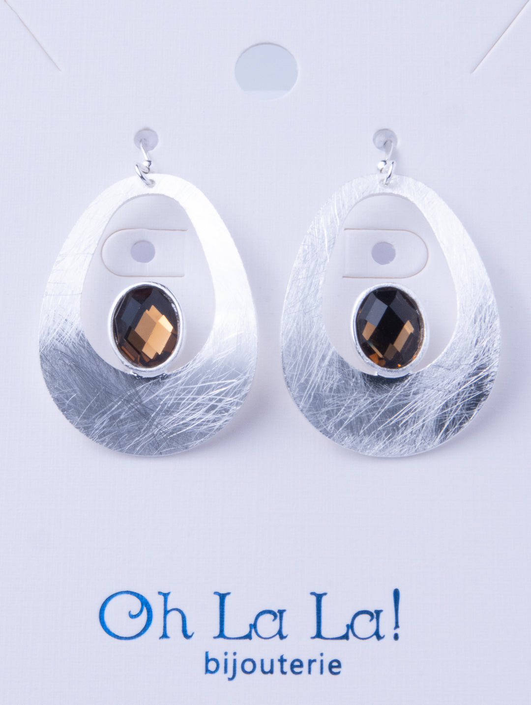 Curve Drop Gem Silver Earrings