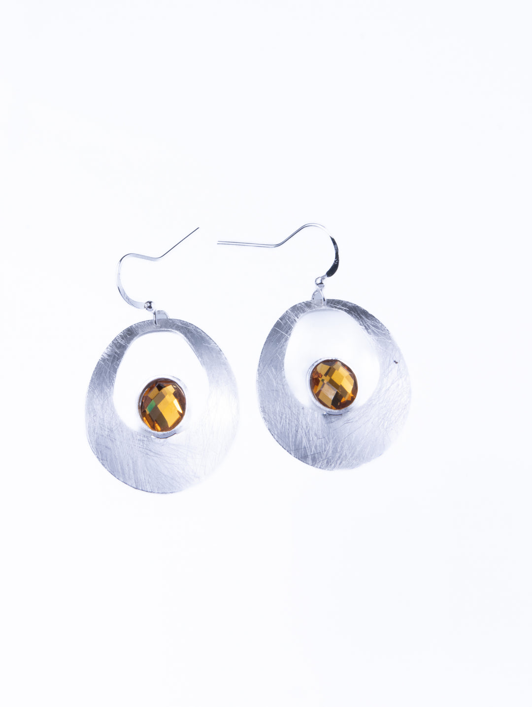 Curve Drop Gem Silver Earrings