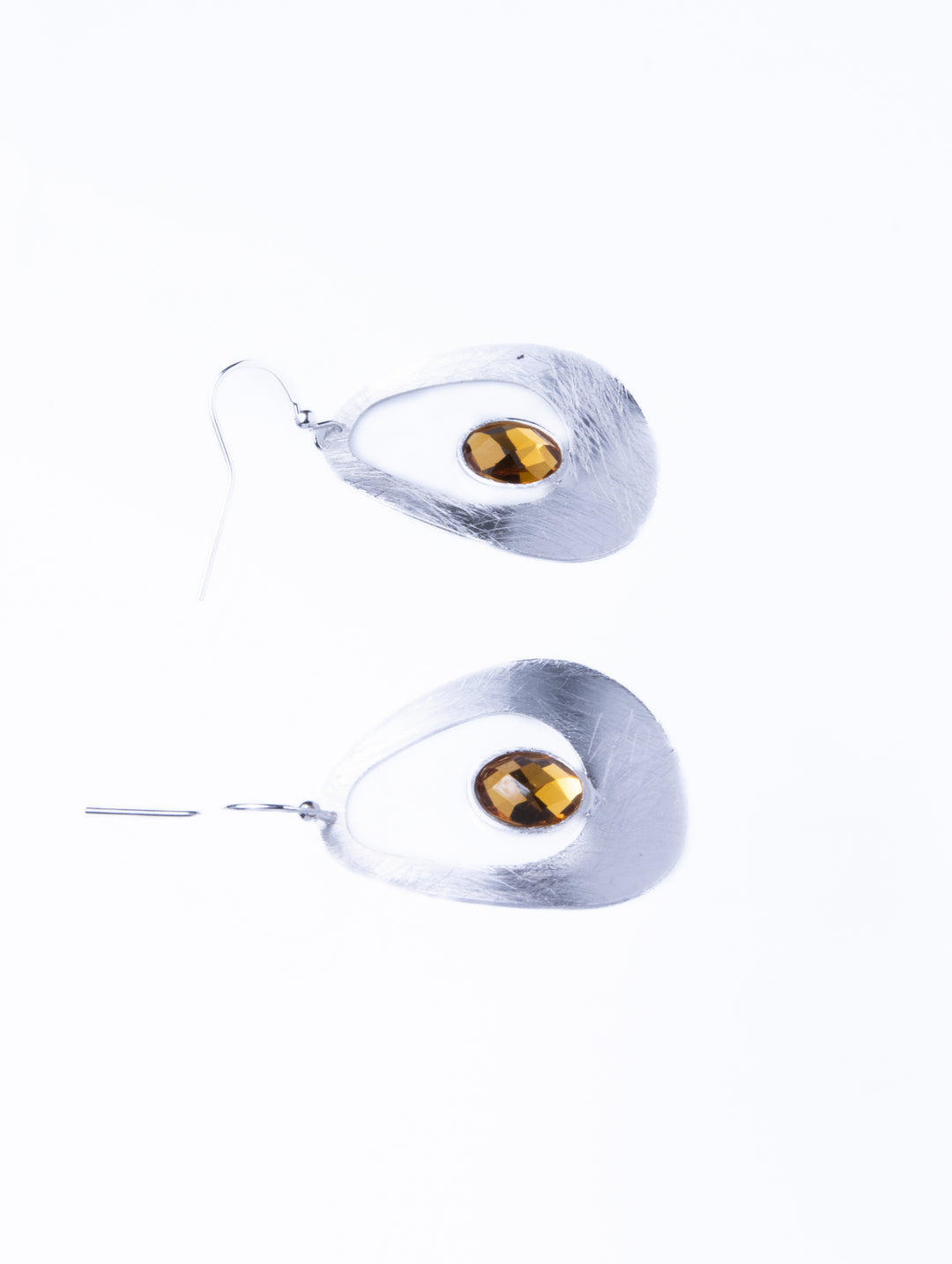 Curve Drop Gem Silver Earrings