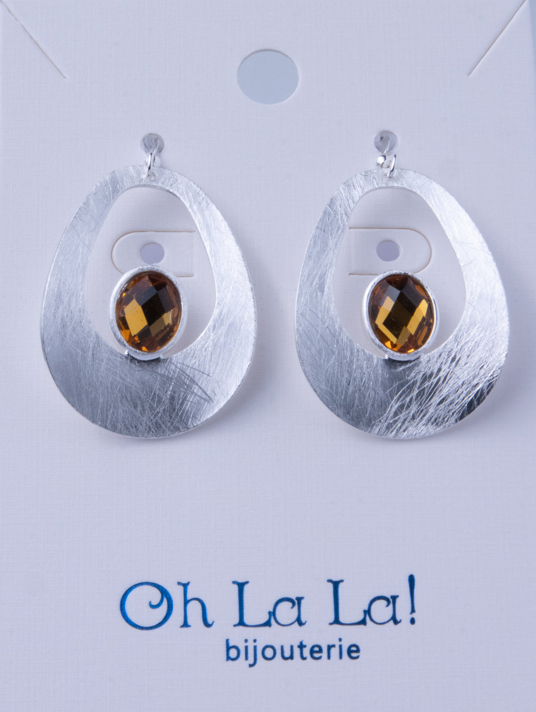 Curve Drop Gem Silver Earrings