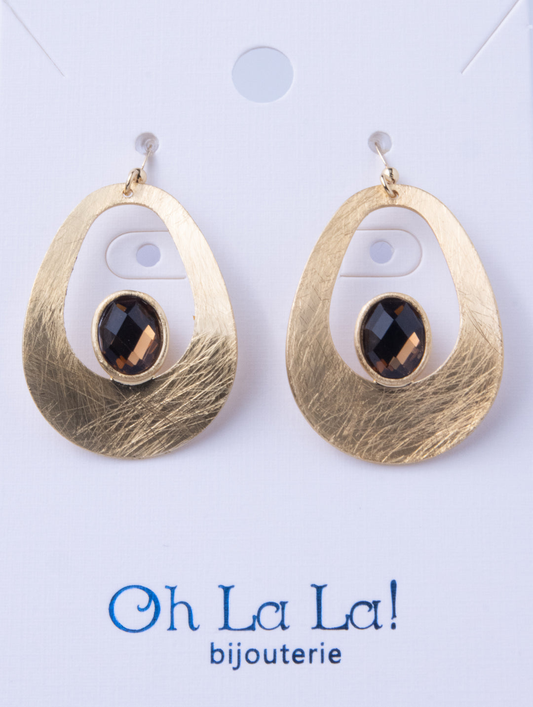 Curve Drop Gem Golden Earrings