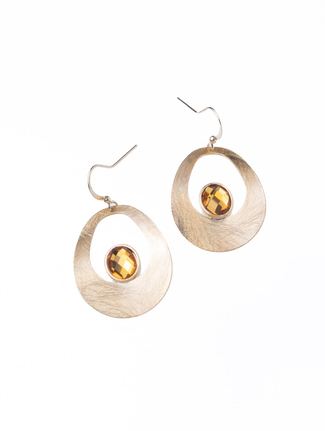 Curve Drop Gem Golden Earrings
