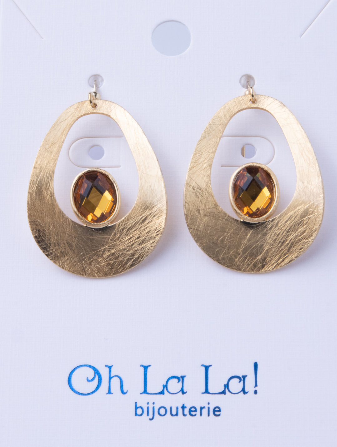 Curve Drop Gem Golden Earrings